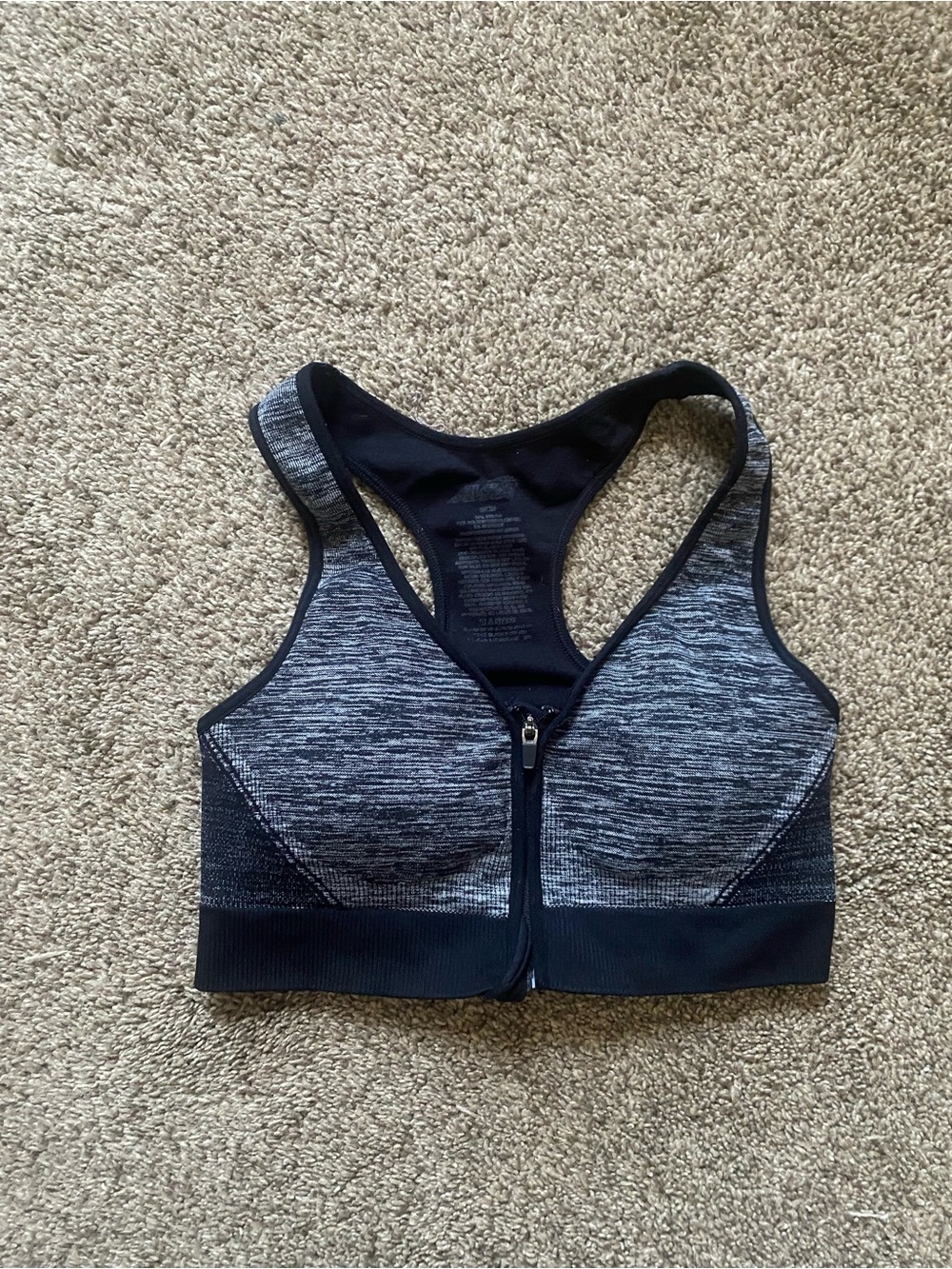 Nike Front-Zip Heathered Black & Gray Sports Bra